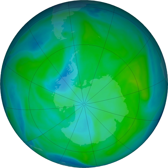 Antarctic ozone map for 18 January 2018